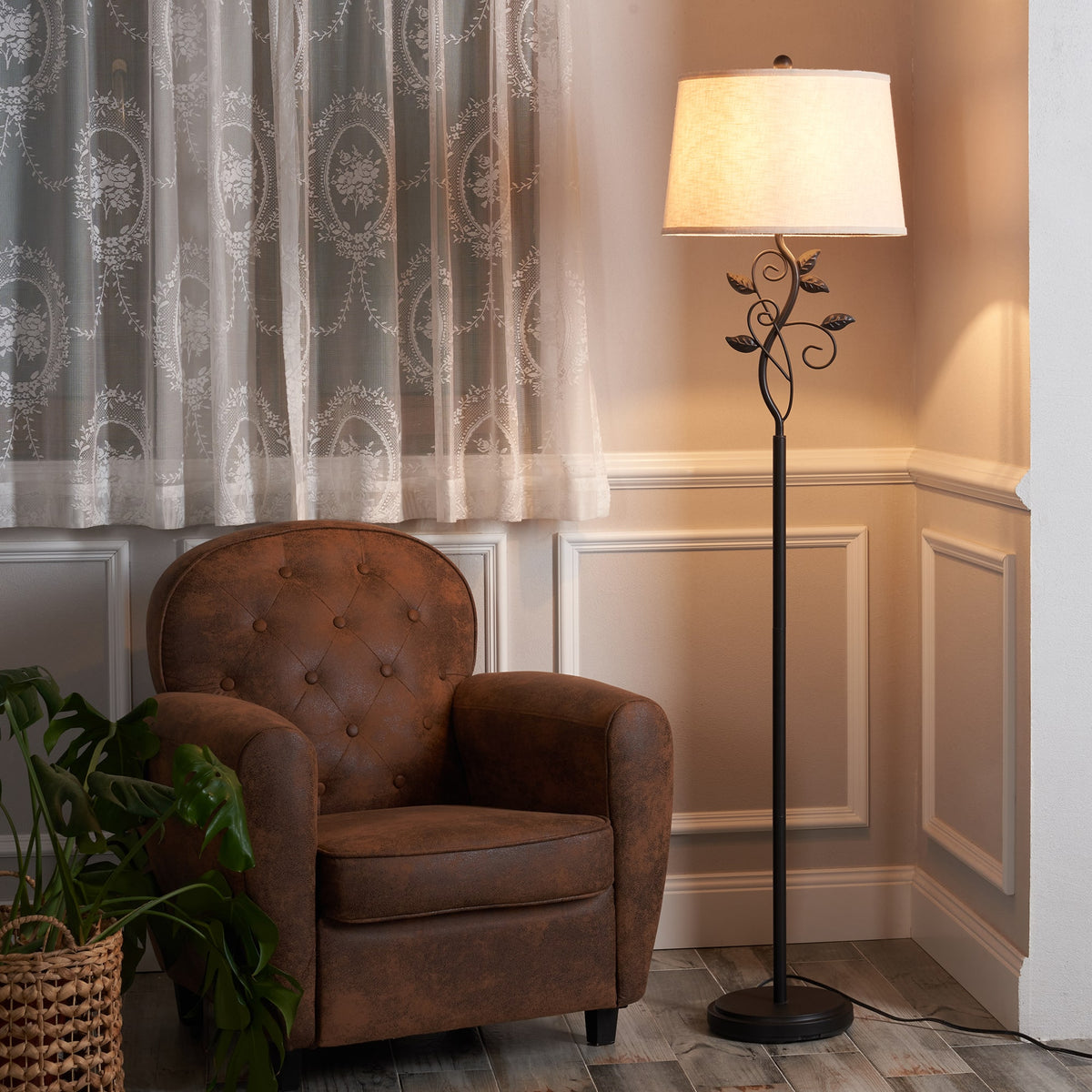 VONLUCE Gold Floor Lamp for Living Room, Modern Brass Floor Lamp 64'' Tall  Standing Light w/ E26 Bulbs & Foot Switch, Industrial Standing Lamp for
