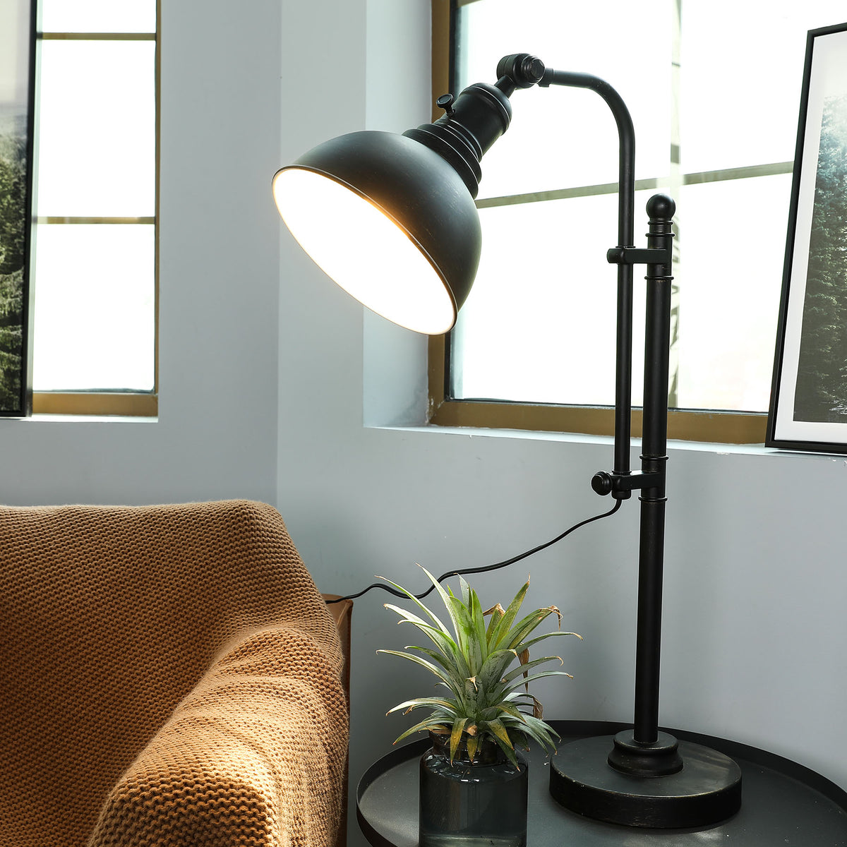 Rustic Desk Lamp Black Adjustable, Industrial Style Metal Task