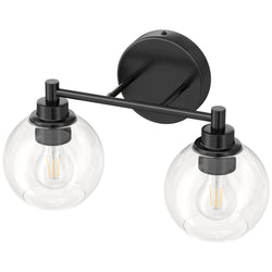 VONLUCE Bathroom Light Fixtures, 2-Light Bathroom Vanity Light with Globe Glass Shades E26 Sockets, Bathroom Lights Over Mirror for Bedroom Hallway Living Room, Black Finish