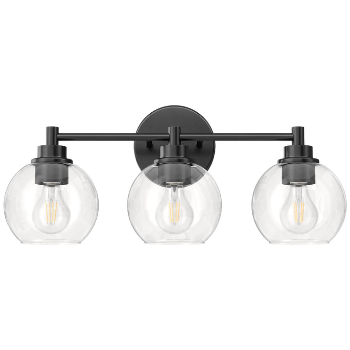 VONLUCE Bathroom Light Fixtures, 3-Light Bathroom Vanity Light with Globe Glass Shades E26 Sockets, Bathroom Lights Over Mirror for Bedroom Hallway Living Room, Black Finish