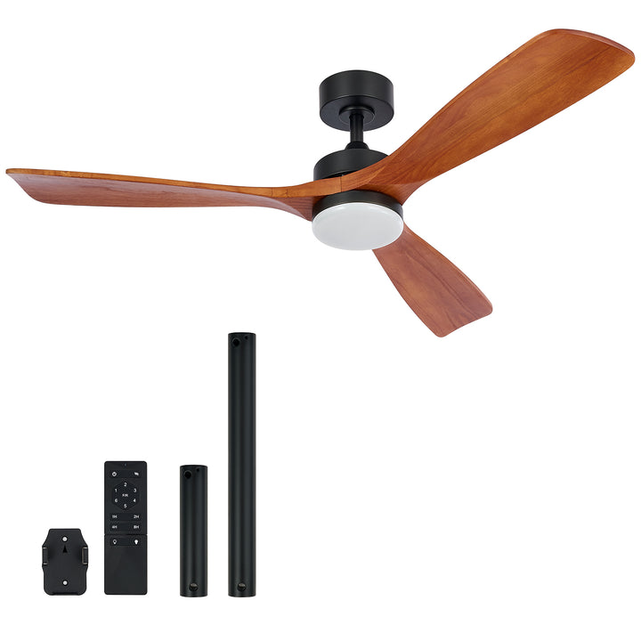 VONLUCE Ceiling Fans with Lights, 52 Inch Ceiling Fan with Remote, 6 Speed Reversible Noiseless DC Motor, 3CCT Wood Ceiling Fan for Outdoor Indoor Farmhouse Patios, Walnut