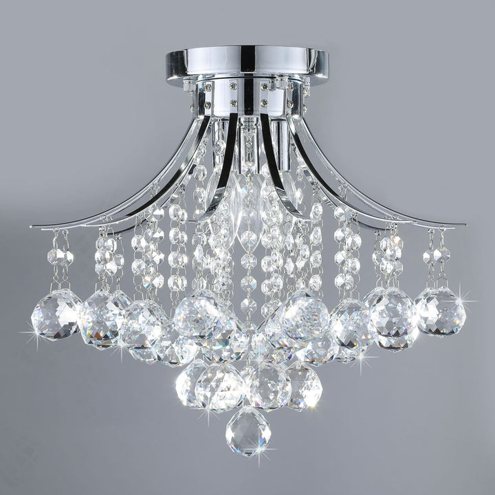 3-Light Raindrop Crystal Ceiling Light Fixture, Flush Mount Chandelier,Modern Pendant Ceiling Lamp for Bedroom, Living Room, Hallway