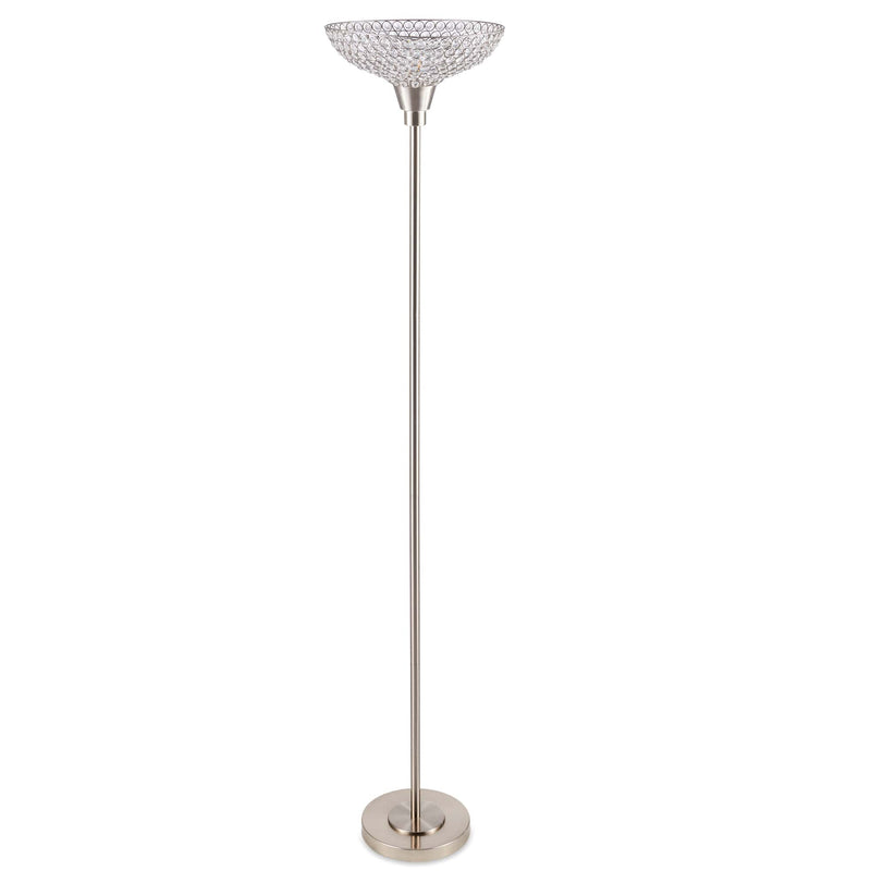 Contemporary Torchiere Standing Floor Lamp w Crystal Accent Shade Vonluce