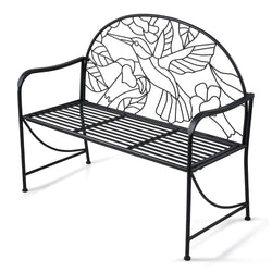 VONLUCE-Outdoor-Bench,-45-Metal-Park-Bench-for-Garden-with-Backrest-and-Armrests,-Outdoor-Furniture-for-Garden-Front-Porch-Patio-Decor-More,-Garden-and-Outdoor-&-Furniture-with-Bird-Pattern,-Black